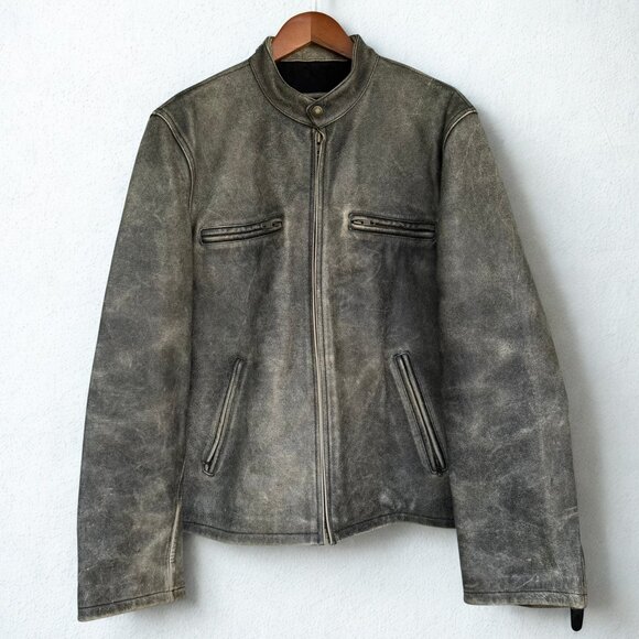 Y2K Black Distressed Leather Bomber – American Eagle Outfitters – Medium Men’s - Picture 1 of 8